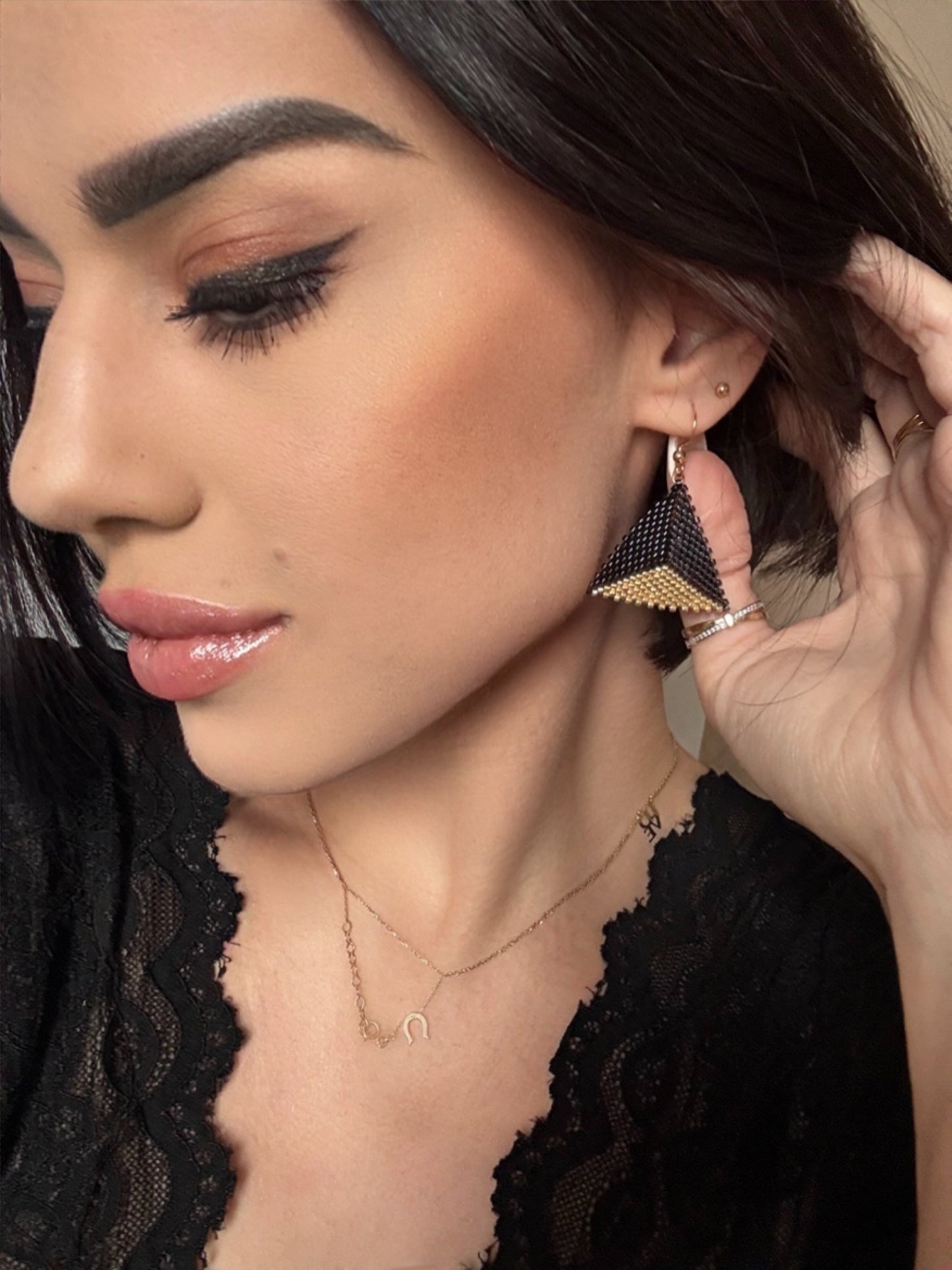 Náušnice hematitové trojúhelníky